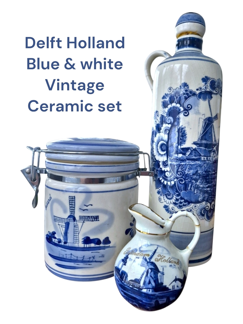 Delft Holland Blue & White Vintage, 3pc  Ceramic Decorative Set